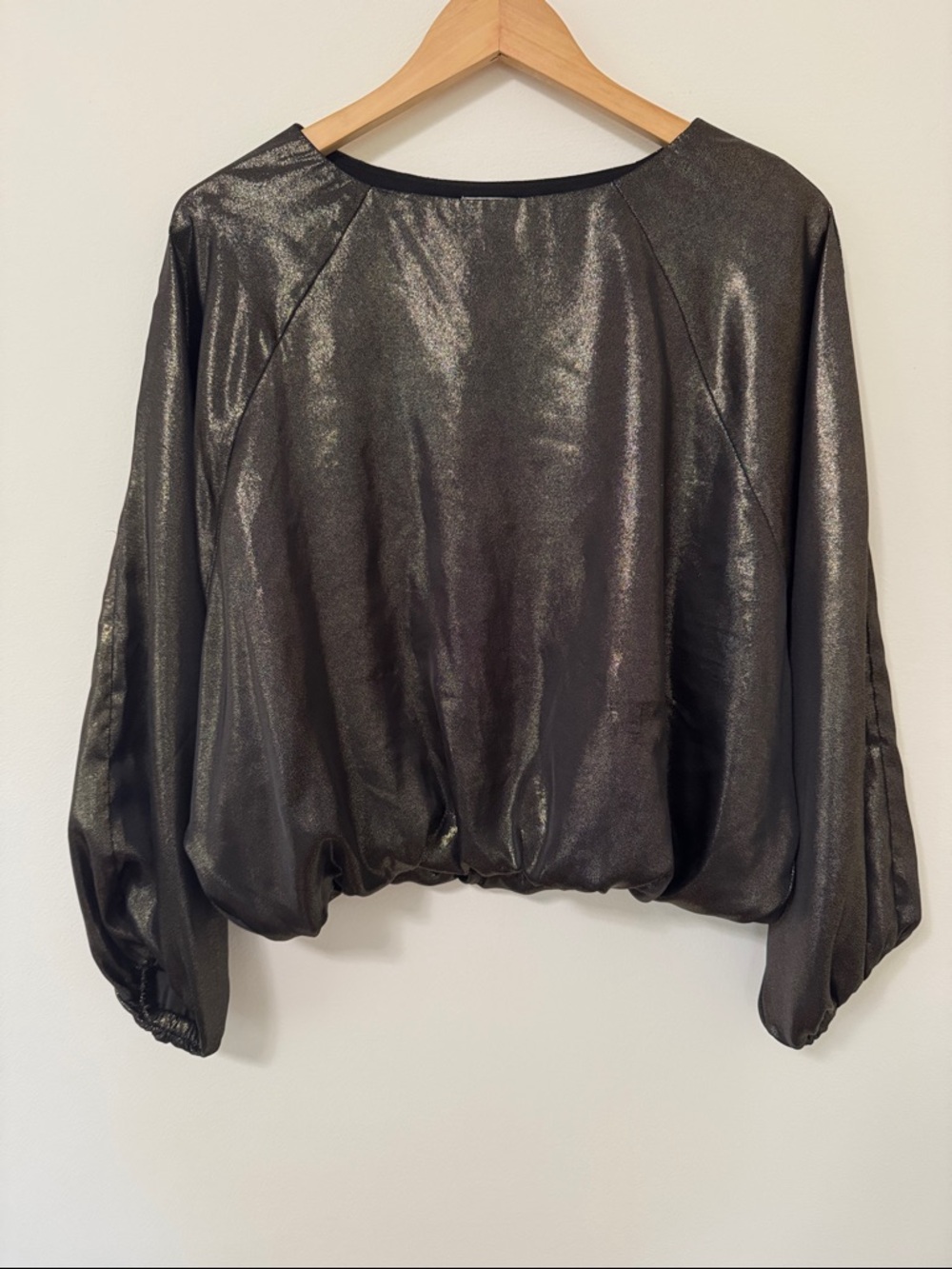 Nine West Shimmery Charcoal Metallic Blouson Top